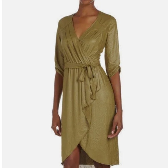 Bcbgmaxazria DARK CHARTREUSE green "TABEA" COCKTAIL DRESS silky shiny xs - Picture 1 of 6
